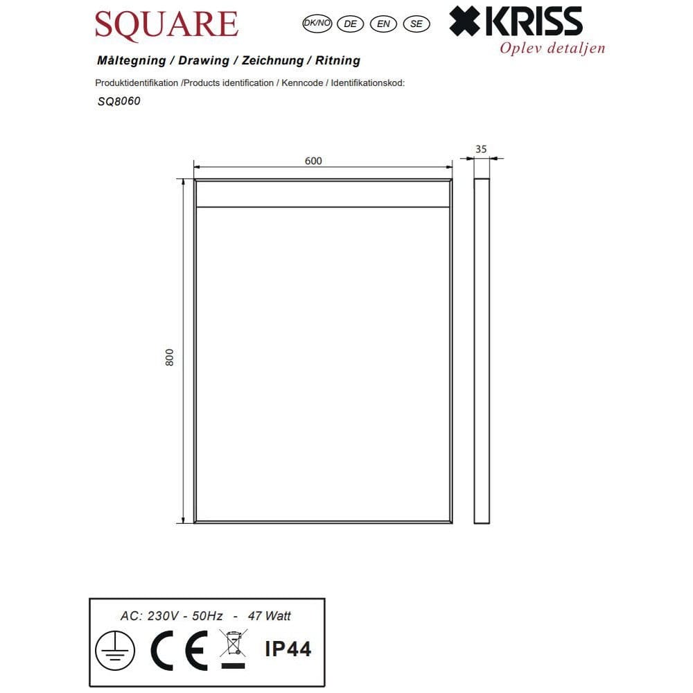 Kriss Ljusspegel Square SKU KRI-SQ8060 EAN 5704362909210
