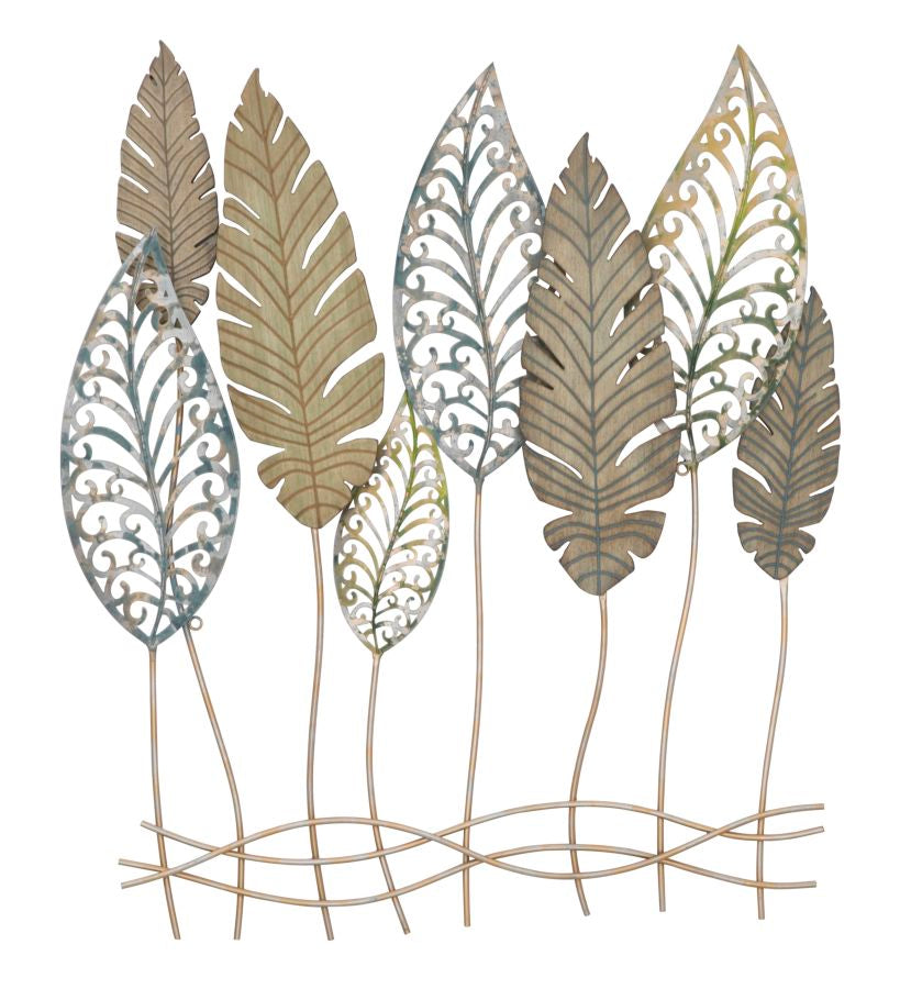 Mauro Ferretti Foglie C 3D-väggpanel med blad 75 × 87 cm - guld/silver