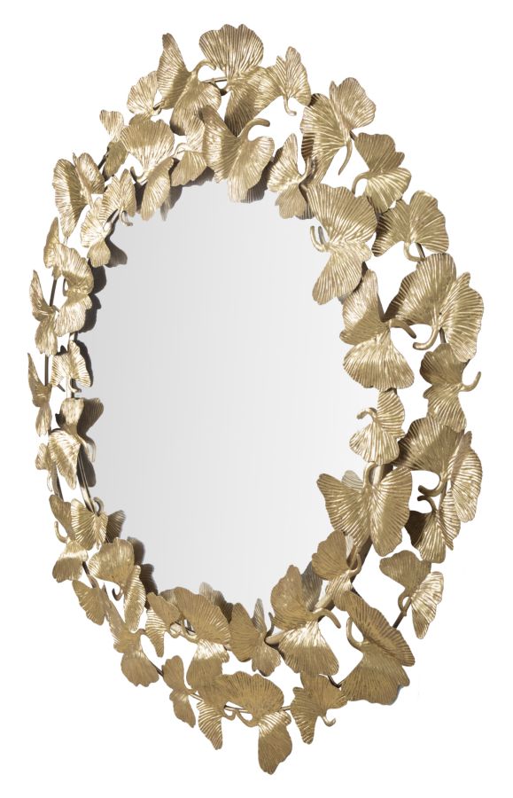 Mauro Ferretti Leaf rund väggspegel Ø87 cm - guld