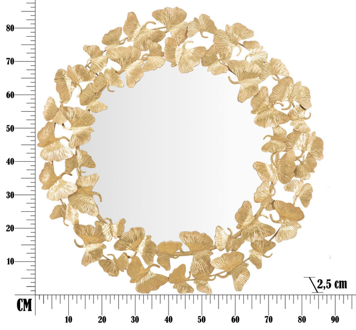 Mauro Ferretti Leaf rund väggspegel Ø87 cm - guld