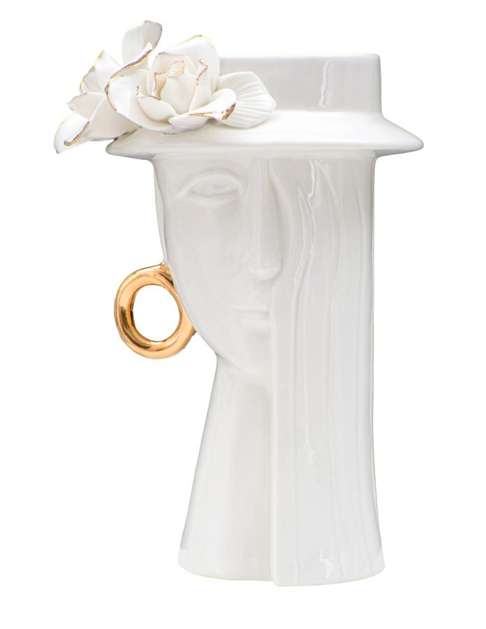 Mauro Ferretti Woman Elegant vas 15 × 13,3 × 23,5 cm - vit/guld