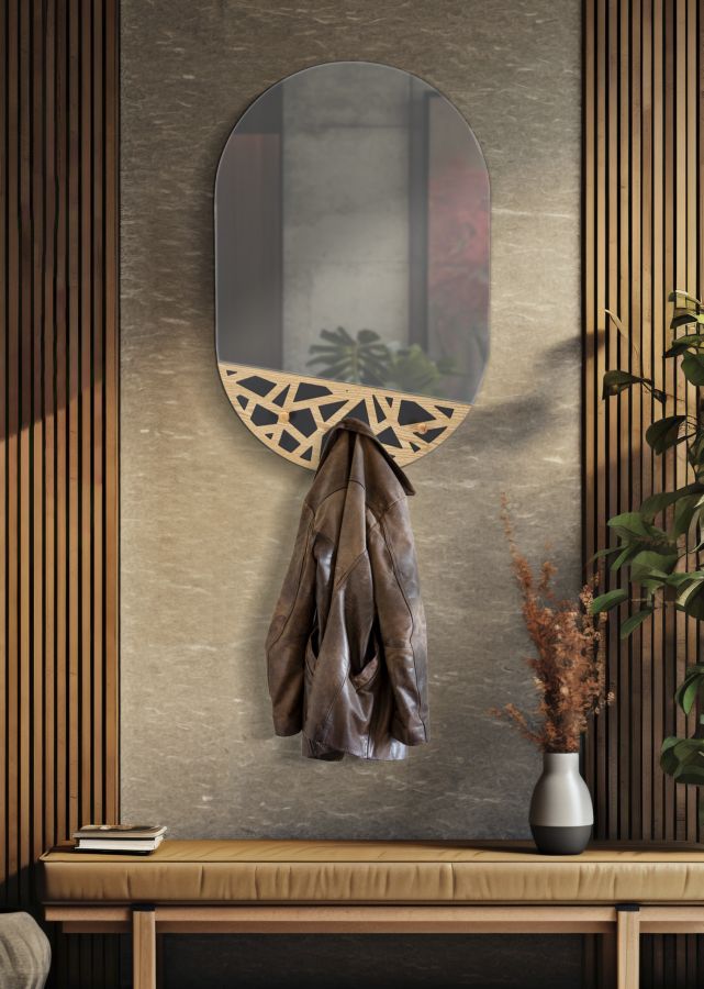 Mauro Ferretti Carv väggspegel med 3 krokar 60 × 90 cm - natur/svart