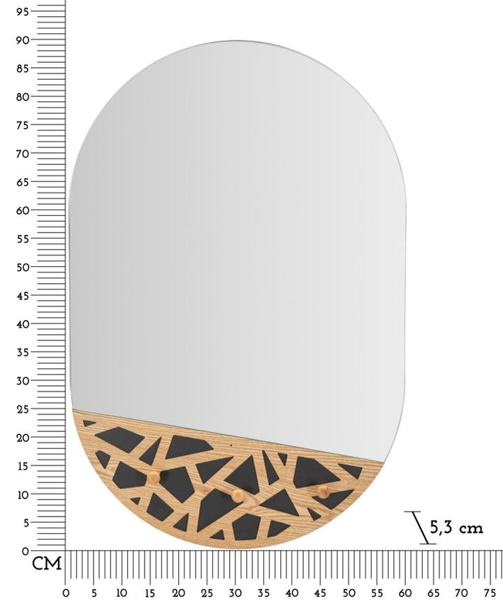 Mauro Ferretti Carv väggspegel med 3 krokar 60 × 90 cm - natur/svart