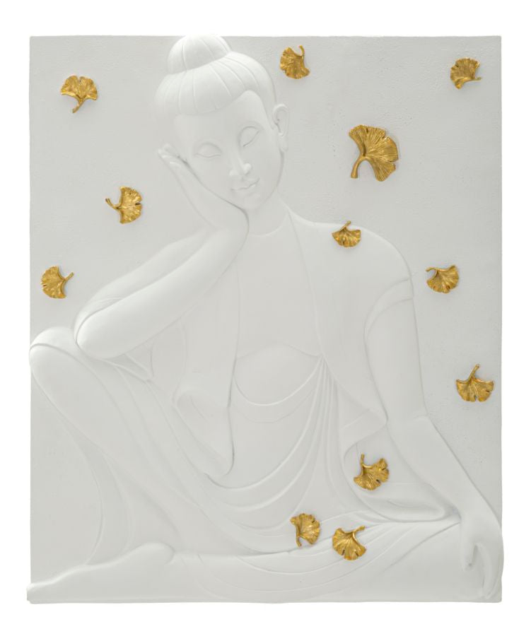 Mauro Ferretti Buddha 3D-väggpanel 46 × 55,5 cm - vit/guld