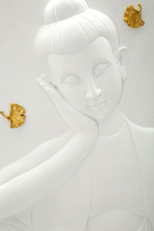 Mauro Ferretti Buddha 3D-väggpanel 46 × 55,5 cm - vit/guld