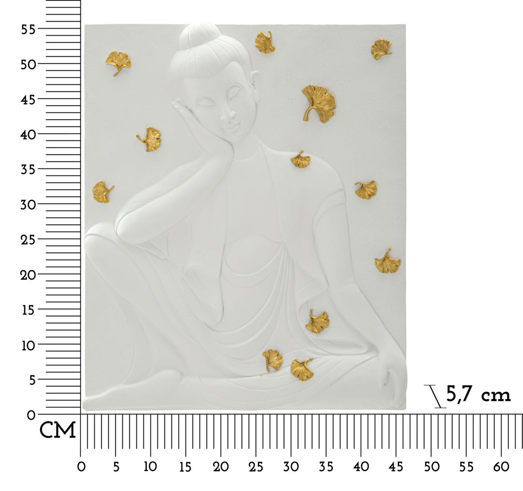 Mauro Ferretti Buddha 3D-väggpanel 46 × 55,5 cm - vit/guld