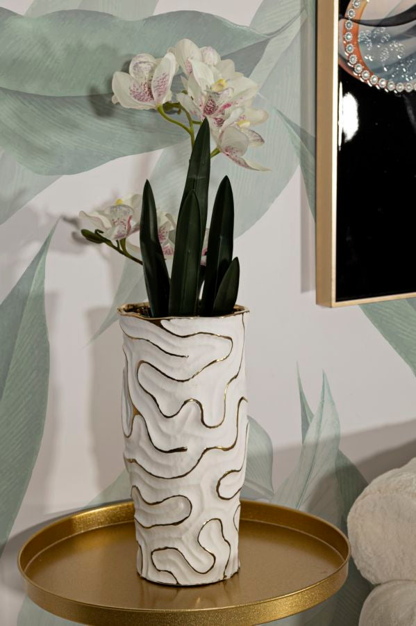 Mauro Ferretti Adore vas Ø16 × 32,5 cm - vit/guld