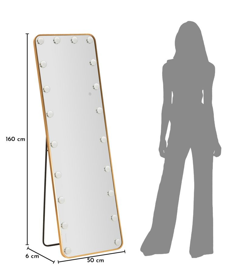 Mauro Ferretti Hollywood LED-golvspegel 50 × 160 cm - guld