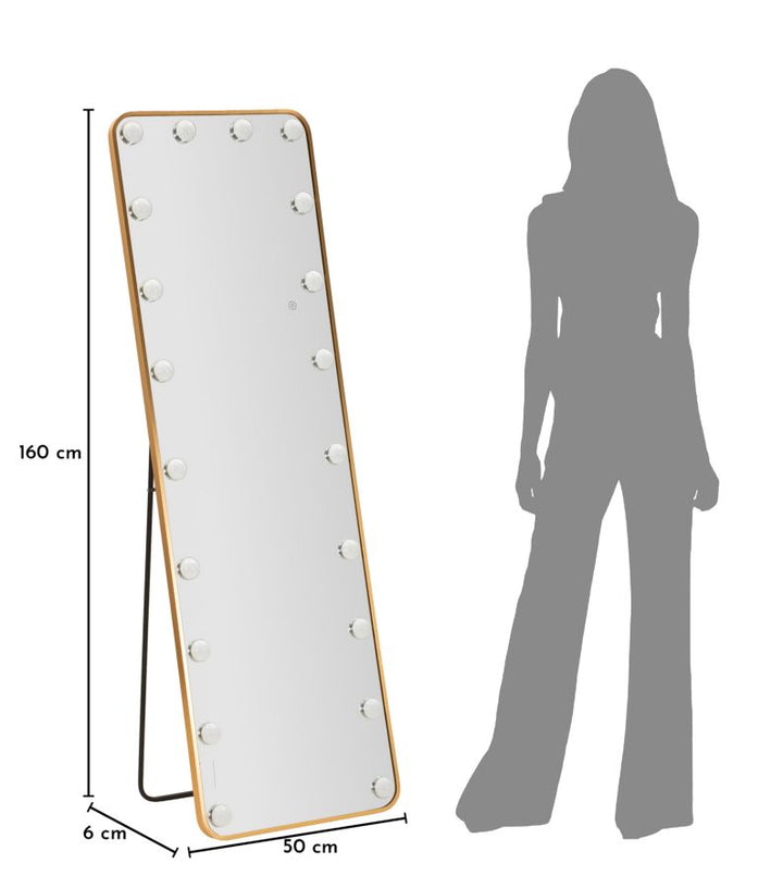 Mauro Ferretti Hollywood LED-golvspegel 50 × 160 cm - guld