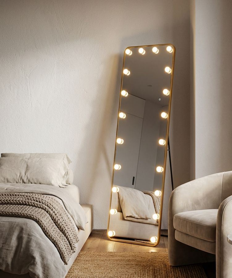 Mauro Ferretti Hollywood LED-golvspegel 50 × 160 cm - guld