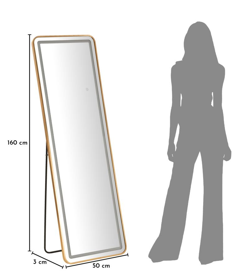 Mauro Ferretti Simple LED-golvspegel 50 × 160 cm - guld