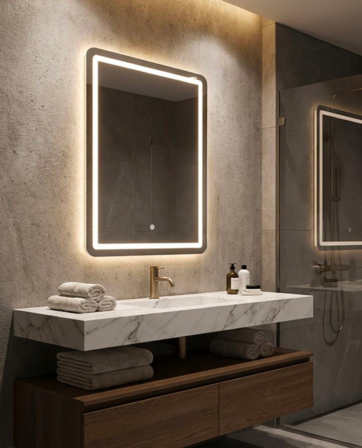 Mauro Ferretti Simple rektangulär LED-spegel 60 × 80 cm - silver