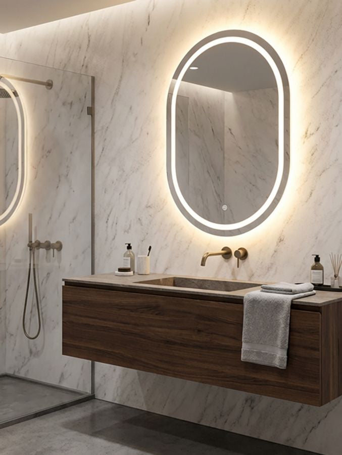 Mauro Ferretti Simple oval LED-spegel 60 × 80 cm - silver