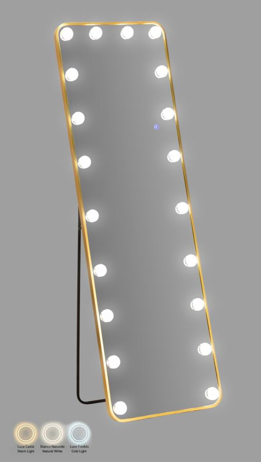 Mauro Ferretti Hollywood LED-golvspegel 50 × 160 cm - guld