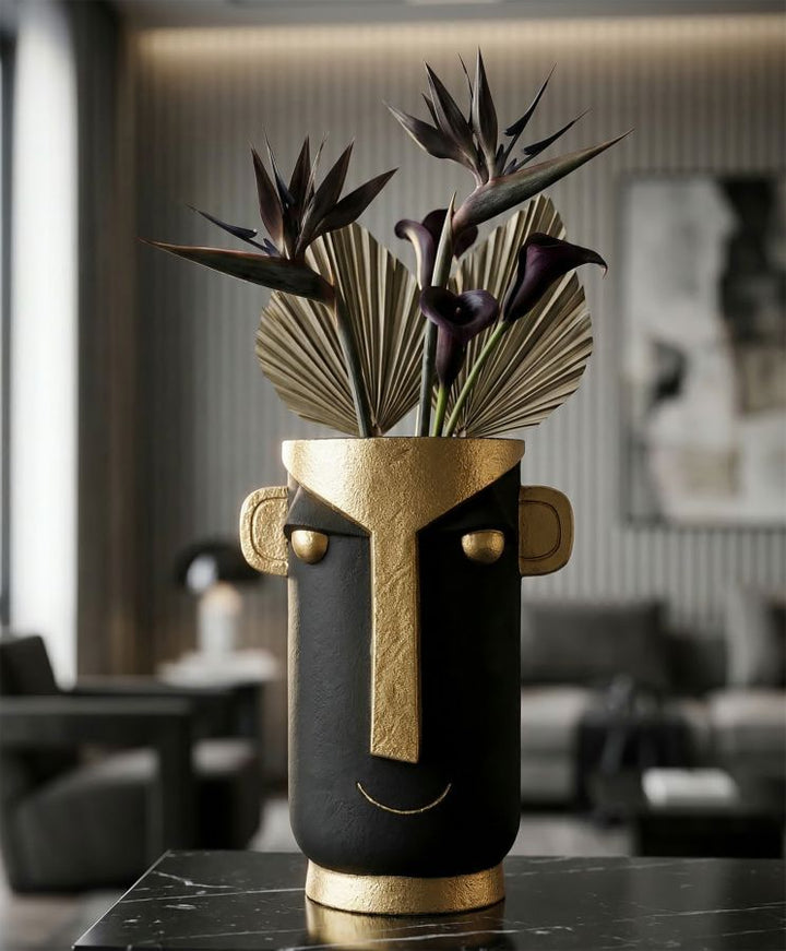 Mauro Ferretti Tribal-C dekorativ vas 30 × 23,5 × 40 cm - svart/guld