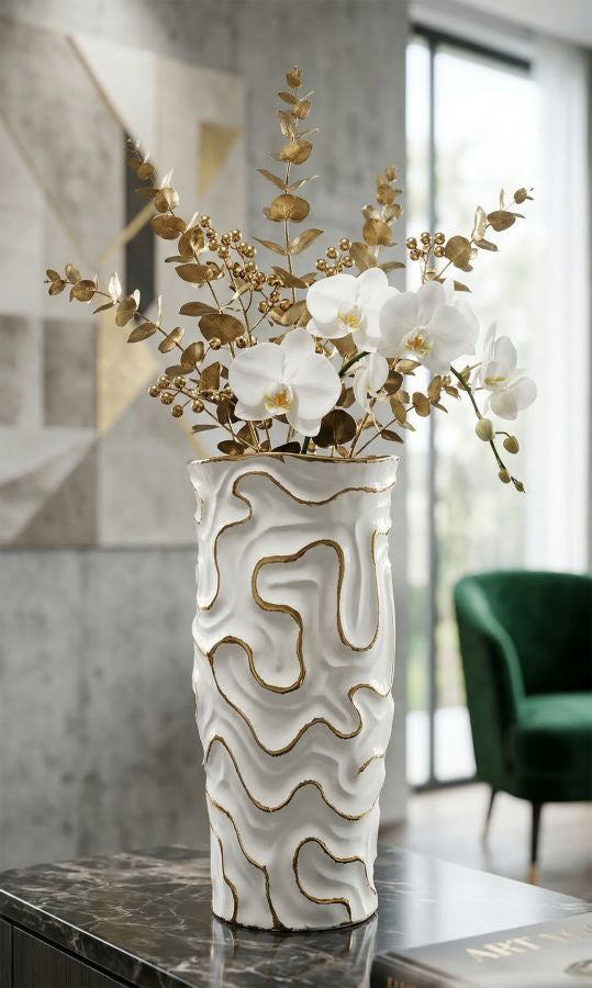 Mauro Ferretti Adore vas Ø16 × 32,5 cm - vit/guld