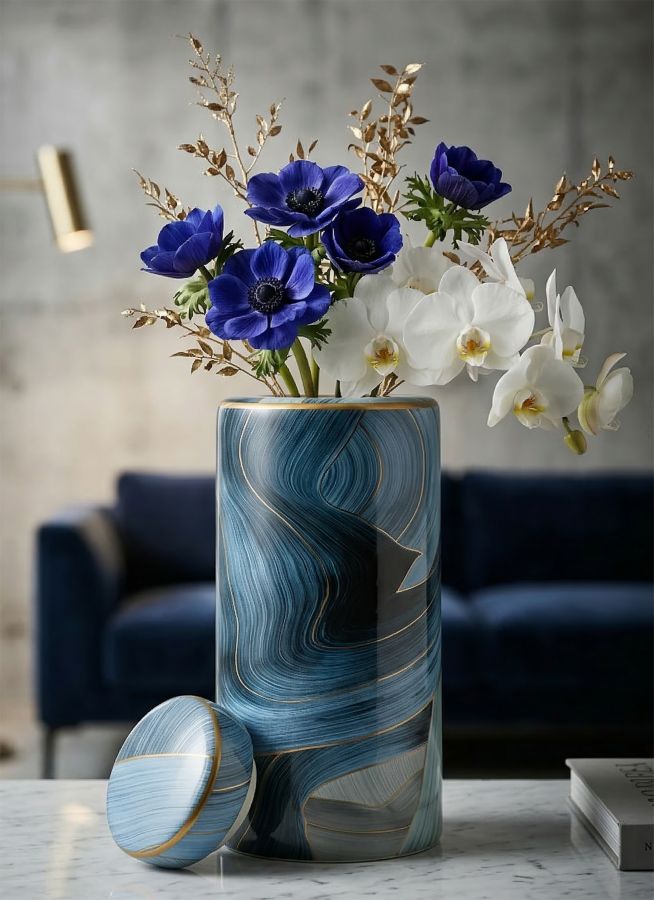 Mauro Ferretti Elegant vas med lock Ø15 × 34 cm - vit/guld
