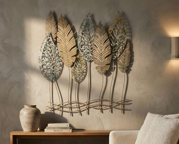 Mauro Ferretti Foglie C 3D-väggpanel med blad 75 × 87 cm - guld/silver