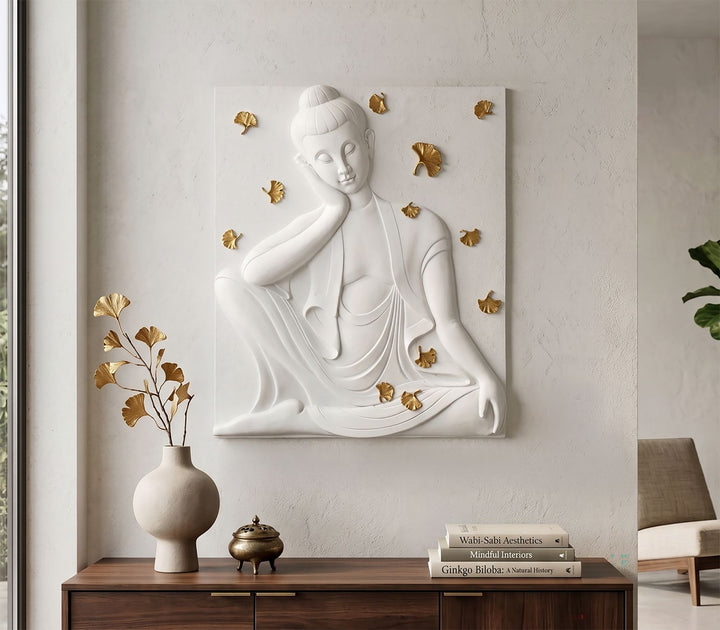 Mauro Ferretti Buddha 3D-väggpanel 46 × 55,5 cm - vit/guld
