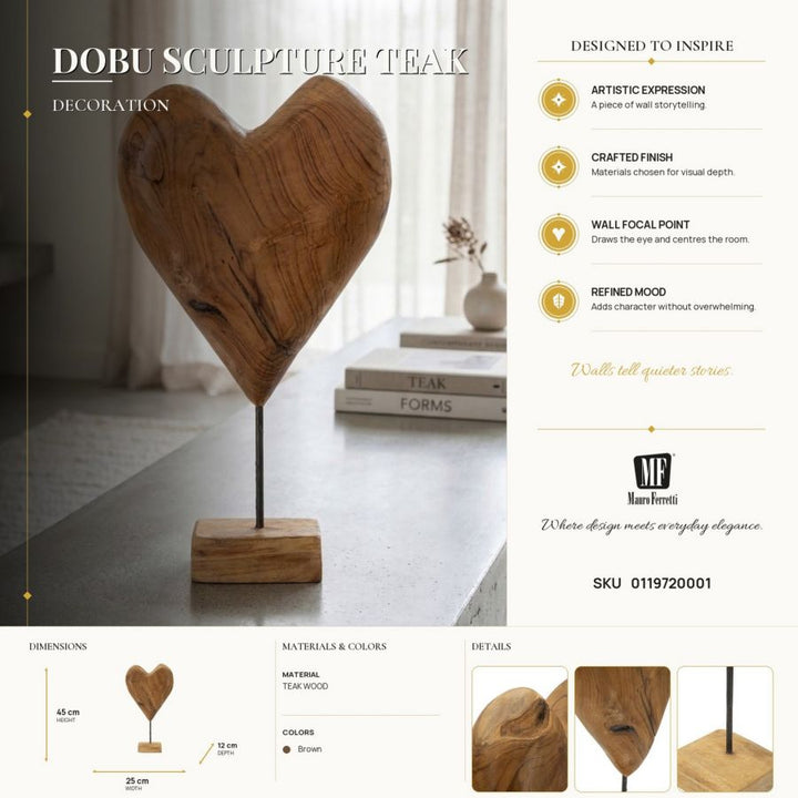 Dobu hjärtskulptur i teak 25 x 12 x 45 cm – bild 12