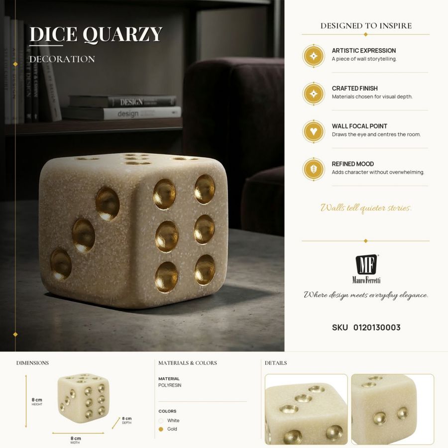 Mauro Ferretti Quarzy dekorativ tärning 8 cm - vit/guld – Vit och guld, Polyresin, 8 × 8 × 8 cm – bild 8