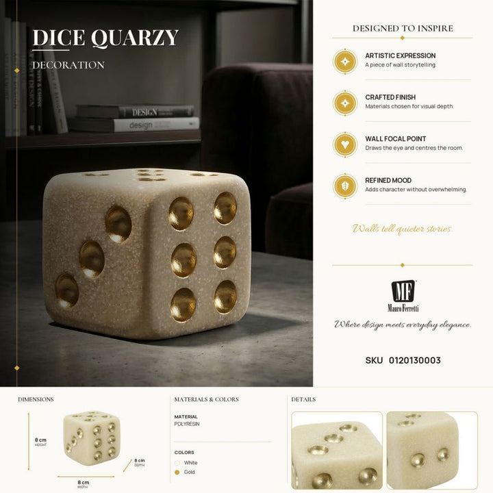 Mauro Ferretti Quarzy dekorativ tärning 8 cm - vit/guld – Vit och guld, Polyresin, 8 × 8 × 8 cm – bild 8