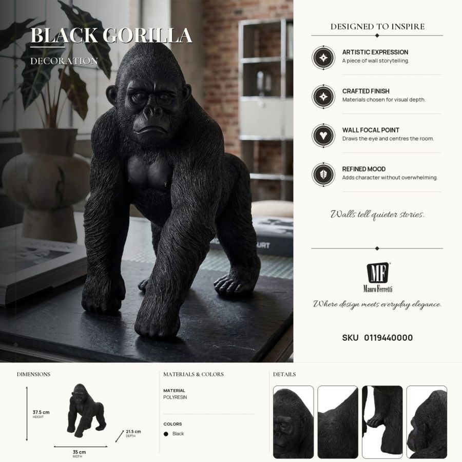 Mauro Ferretti Black Gorilla skulptur 37,5 cm