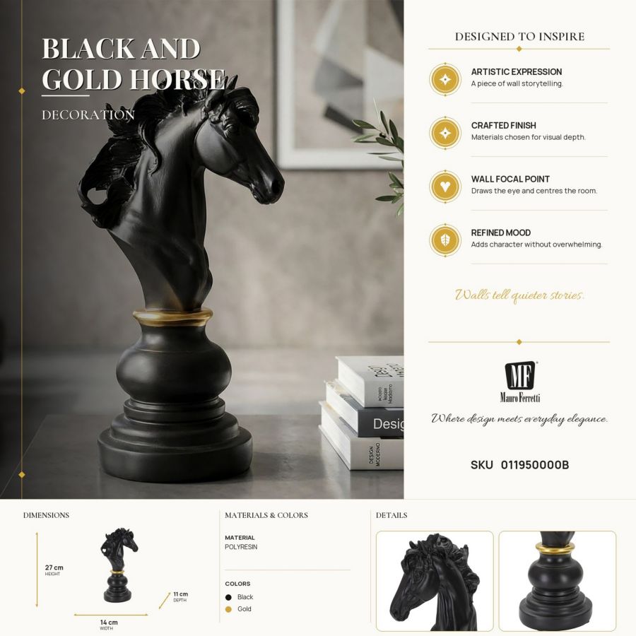 Mauro Ferretti Black &amp; Gold hästskulptur 27 cm