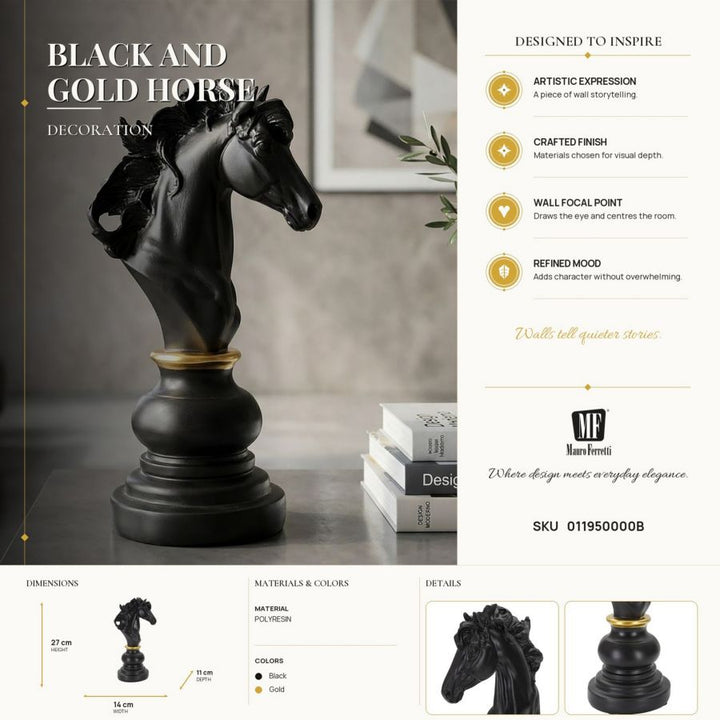 Mauro Ferretti Black &amp; Gold hästskulptur 27 cm