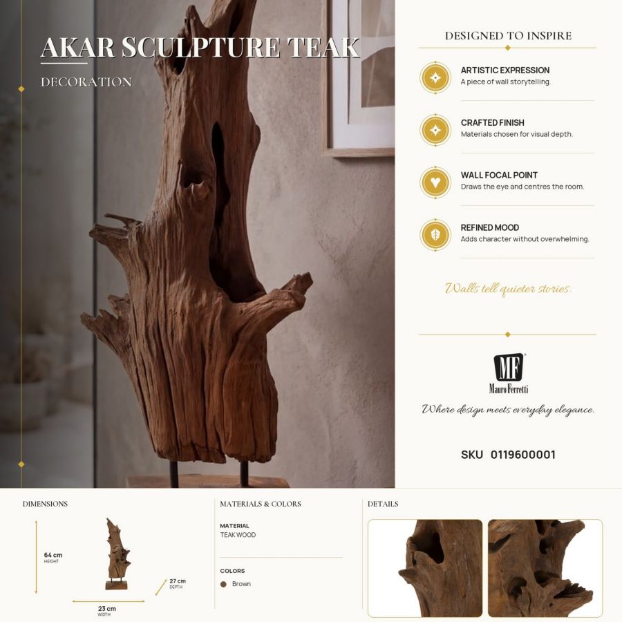 Mauro Ferretti Akar skulptur i teak 64 cm
