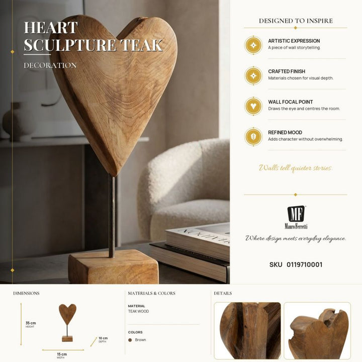 Mauro Ferretti Heart hjärtskulptur i teak 35 cm