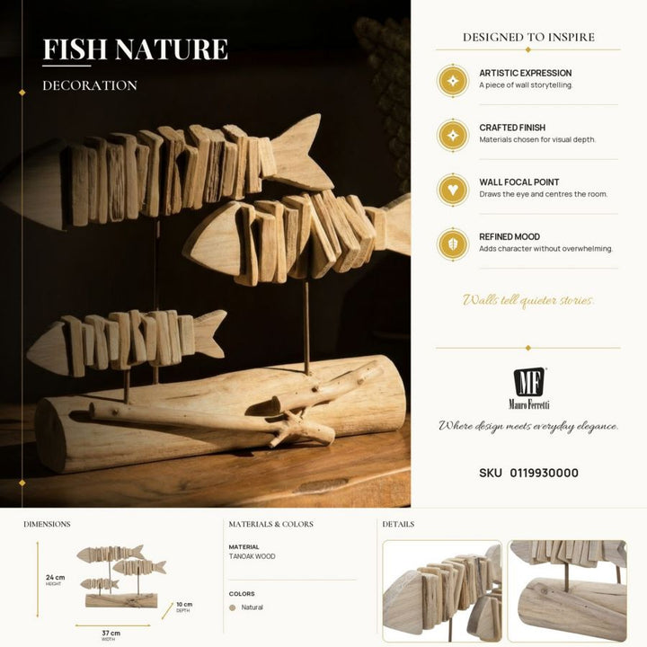 Mauro Ferretti Fish Nature träskulptur i naturfärgat tanoakträ