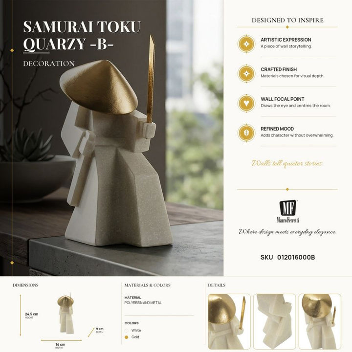 Mauro Ferretti Toku Quarzy samurajskulptur - vit/guld – Vit och guld, Polyresin och metall, 14 × 9 × 24,5 cm – bild 9