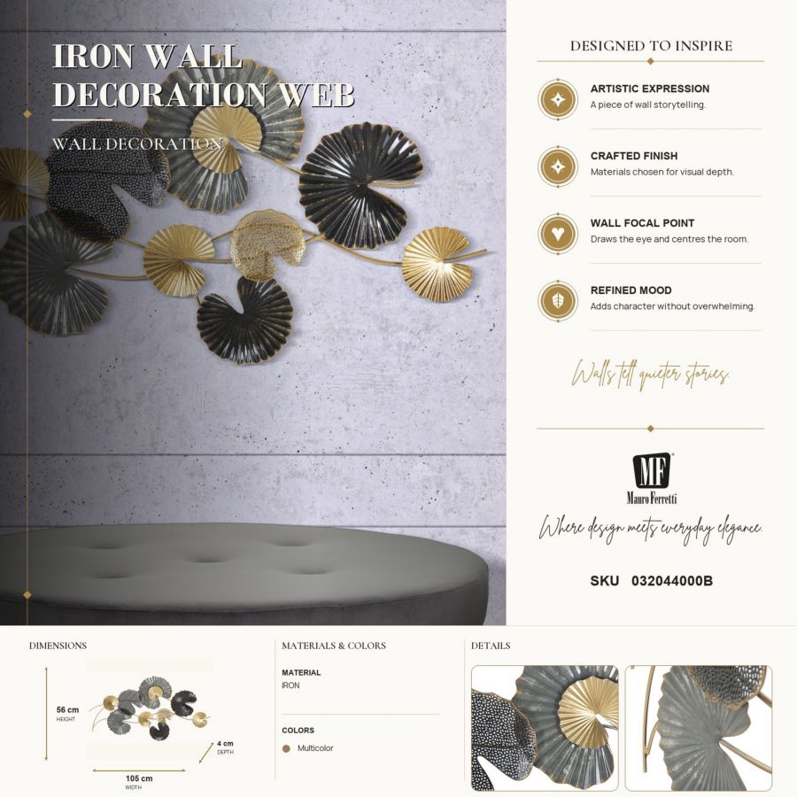 Mauro Ferretti Web B 3D-väggpanel i järn 105 × 56 cm - guld/antracit