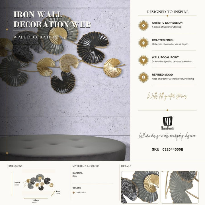 Mauro Ferretti Web B 3D-väggpanel i järn 105 × 56 cm - guld/antracit