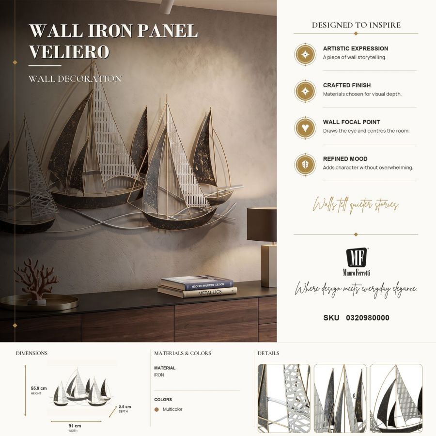 Mauro Ferretti Veliero 3D-väggpanel med segelbåtsmotiv 91 × 55,9 cm
