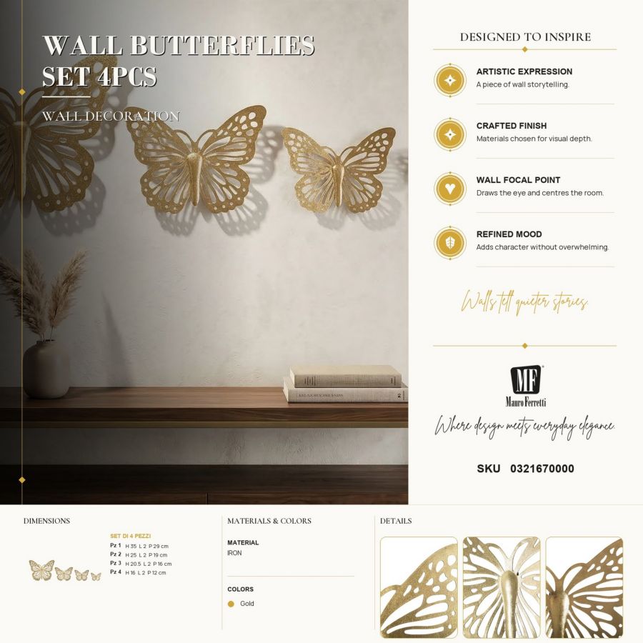 Mauro Ferretti Butterflies väggdekoration 4-pack - guld