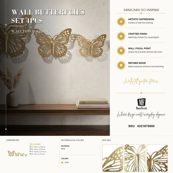 Mauro Ferretti Butterflies väggdekoration 4-pack - guld