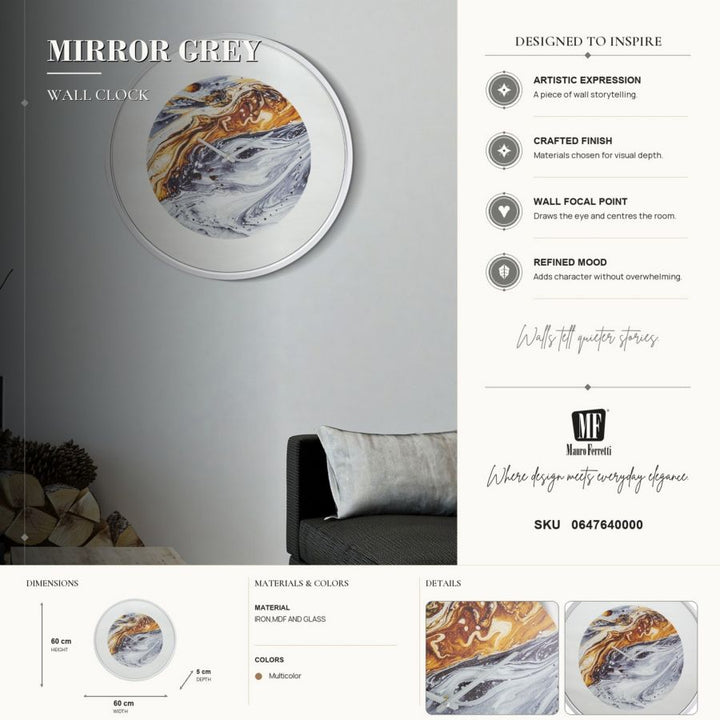 Mauro Ferretti Mirror Grey väggklocka Ø60 cm - grå/guld