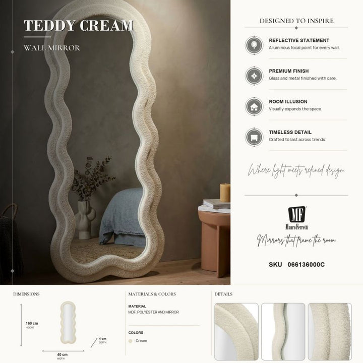 Mauro Ferretti Teddy väggspegel i bouclé 60 × 160 cm - kräm