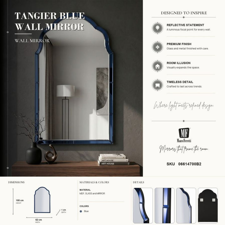 Mauro Ferretti Tangier Blue väggspegel 62 × 100 cm - blå