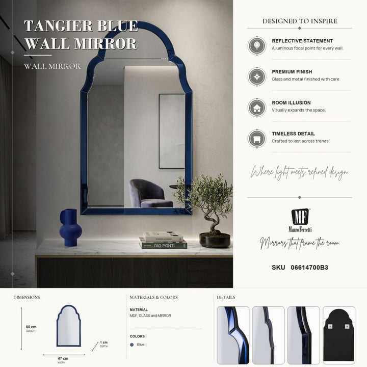 Mauro Ferretti Tangier Blue väggspegel 47 × 80 cm - blå
