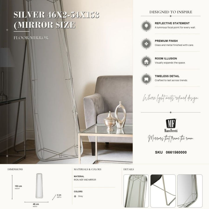 Mauro Ferretti Silver golvspegel 46 × 153 cm - silver