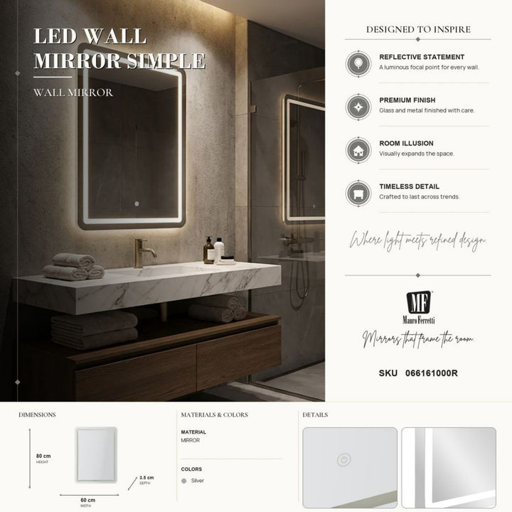 Mauro Ferretti Simple rektangulär LED-spegel 60 × 80 cm - silver