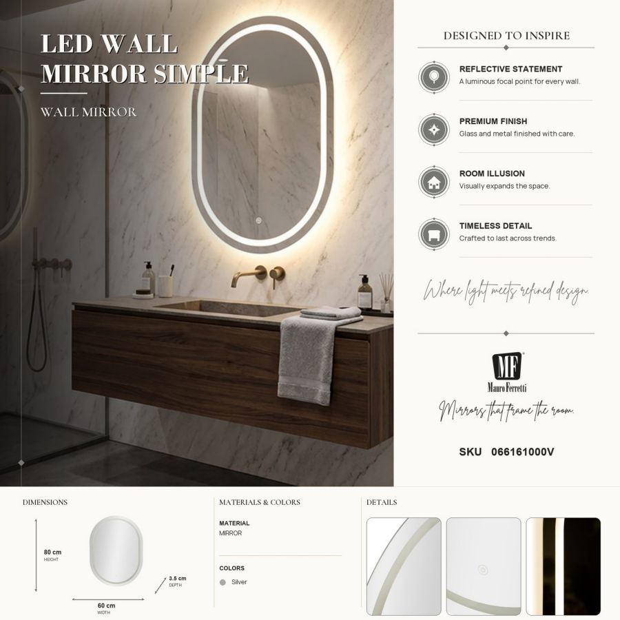 Mauro Ferretti Simple oval LED-spegel 60 × 80 cm - silver