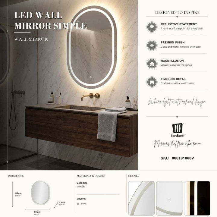 Mauro Ferretti Simple oval LED-spegel 60 × 80 cm - silver