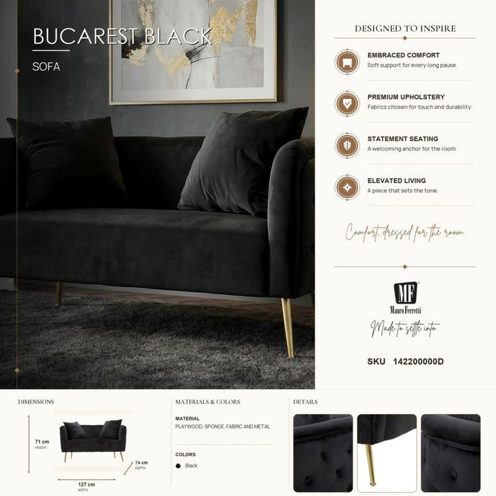 Mauro Ferretti Bucarest 2-sitssoffa 127 cm - svart