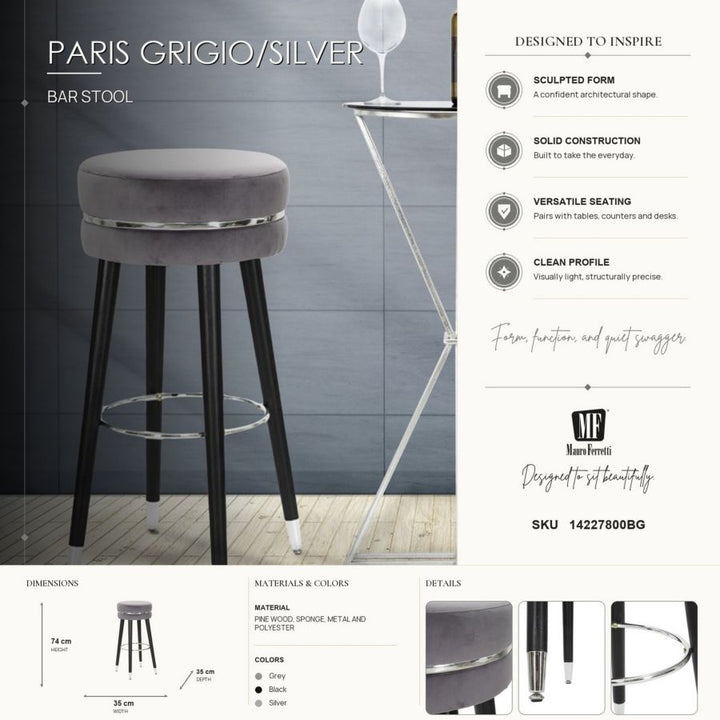 Mauro Ferretti Paris barstol Ø35 × 74 cm - grå/silver