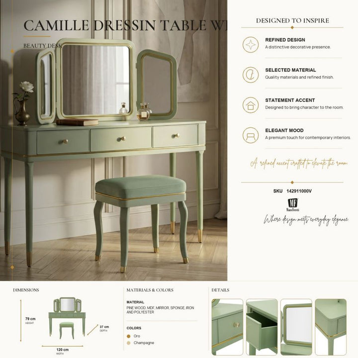 Mauro Ferretti Camille sminkbord med spegel och pall - grön