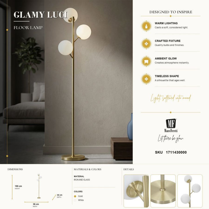 Mauro Ferretti Glamy golvlampa 3 ljus 190 cm